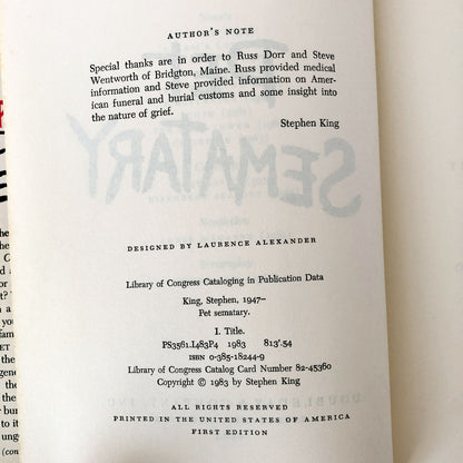 Pet Sematary by Stephen King [FIRST EDITION / FIRST PRINTING]