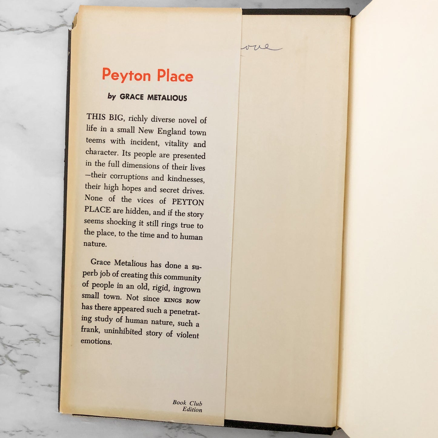 Peyton Place by Grace Metalious [FIRST BOOK CLUB EDITION / 1956]