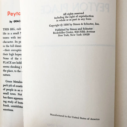 Peyton Place by Grace Metalious [FIRST BOOK CLUB EDITION / 1956]