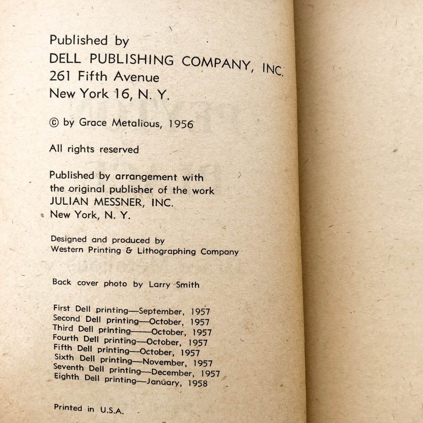 Peyton Place by Grace Metalious [1957 DELL PAPERBACK]