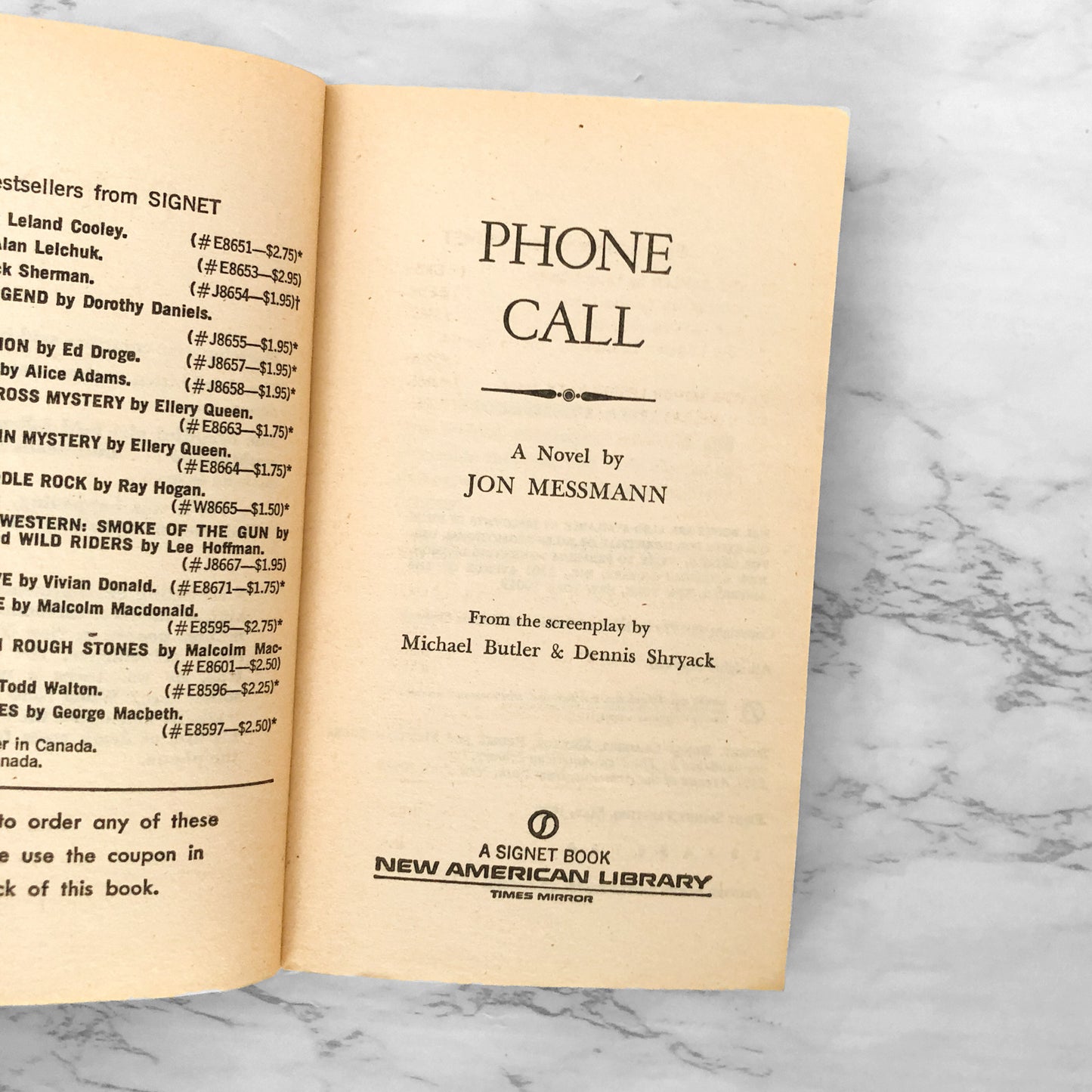 Phone Call by Jon Messmann [1979 MOVIE TIE-IN PAPERBACK]