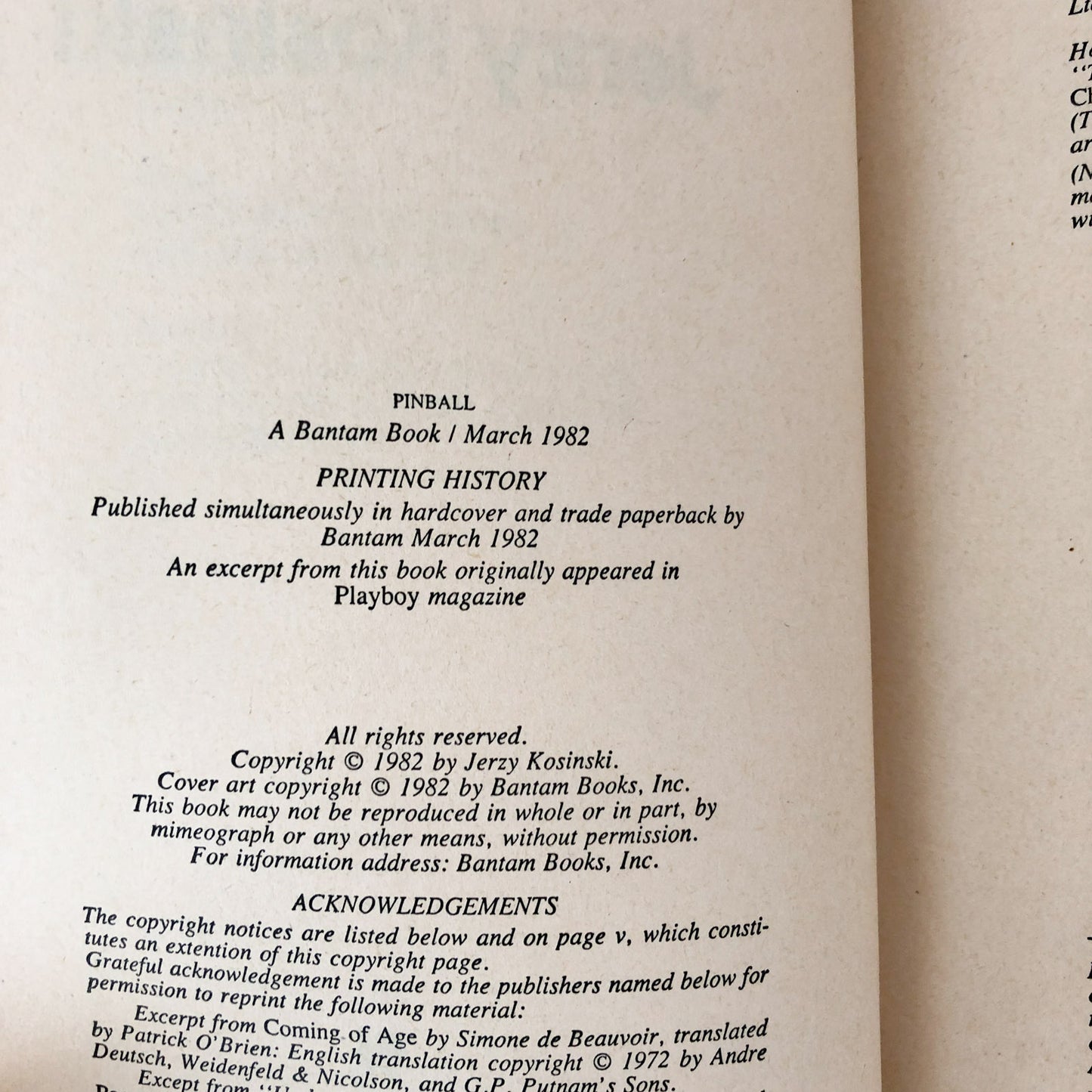 Pinball by Jerzy Kosinski [FIRST EDITION / 1982]