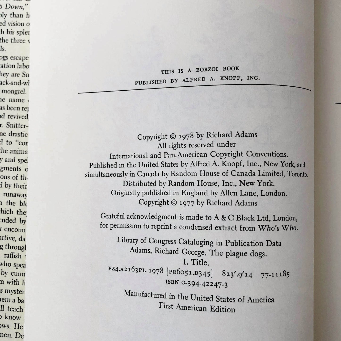 The Plague Dogs by Richard Adams [FIRST EDITION / FIRST PRINTING] 1978