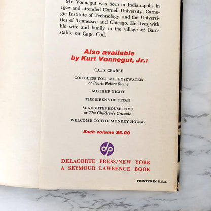 Player Piano by Kurt Vonnegut [DELACORTE BOOK CLUB EDITION / 1973]