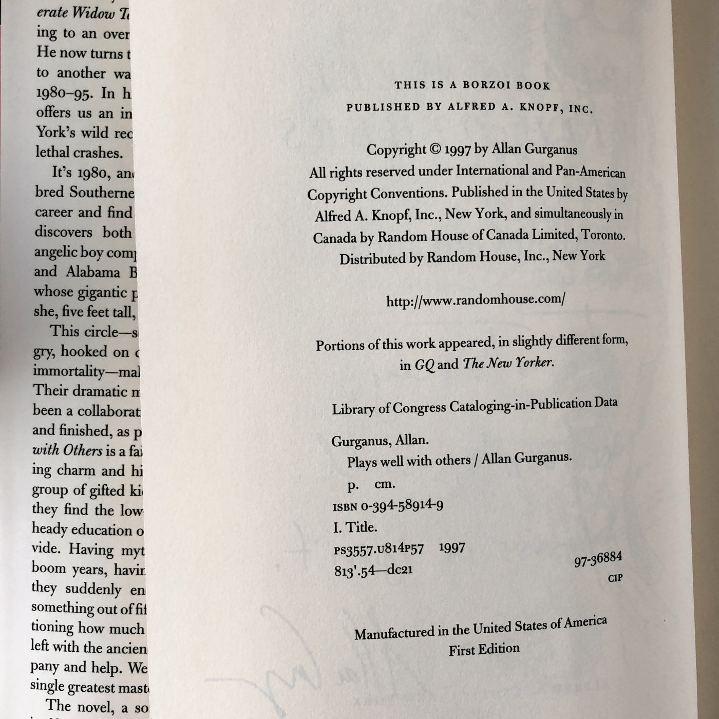 Plays Well With Others by Allan Gurganus SIGNED! [FIRST EDITION • FIRST PRINTING] 1997 • Knopf