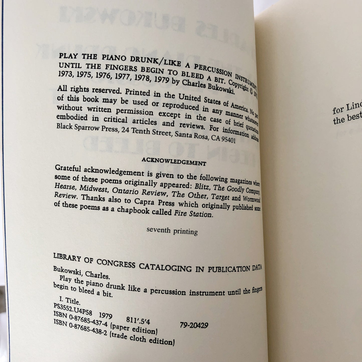 Play the Piano Drunk Like a Percussion Instrument Until the Fingers Begin to Bleed a Bit by Charles Bukowski [FIRST EDITION / BLACK SPARROW PRESS]