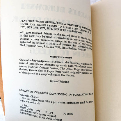Play the Piano Drunk Like a Percussion Instrument Until the Fingers Begin to Bleed a Bit by Charles Bukowski [FIRST EDITION / BLACK SPARROW PRESS] 1979