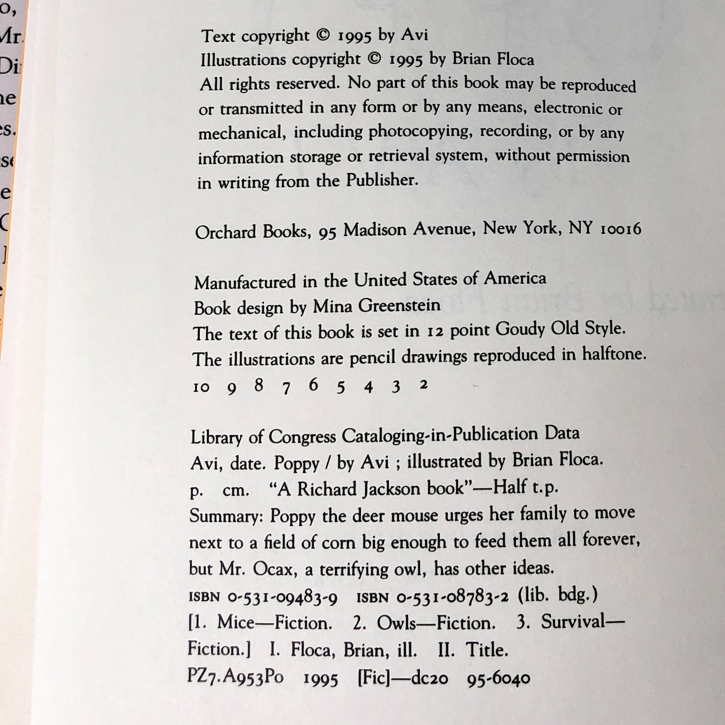 Poppy by Avi [FIRST EDITION] 1995