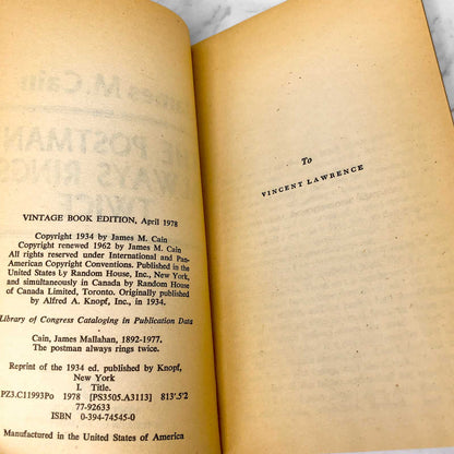 The Postman Always Rings Twice by James M. Cain [MOVIE TIE-IN PAPERBACK] 1981 • Vintage