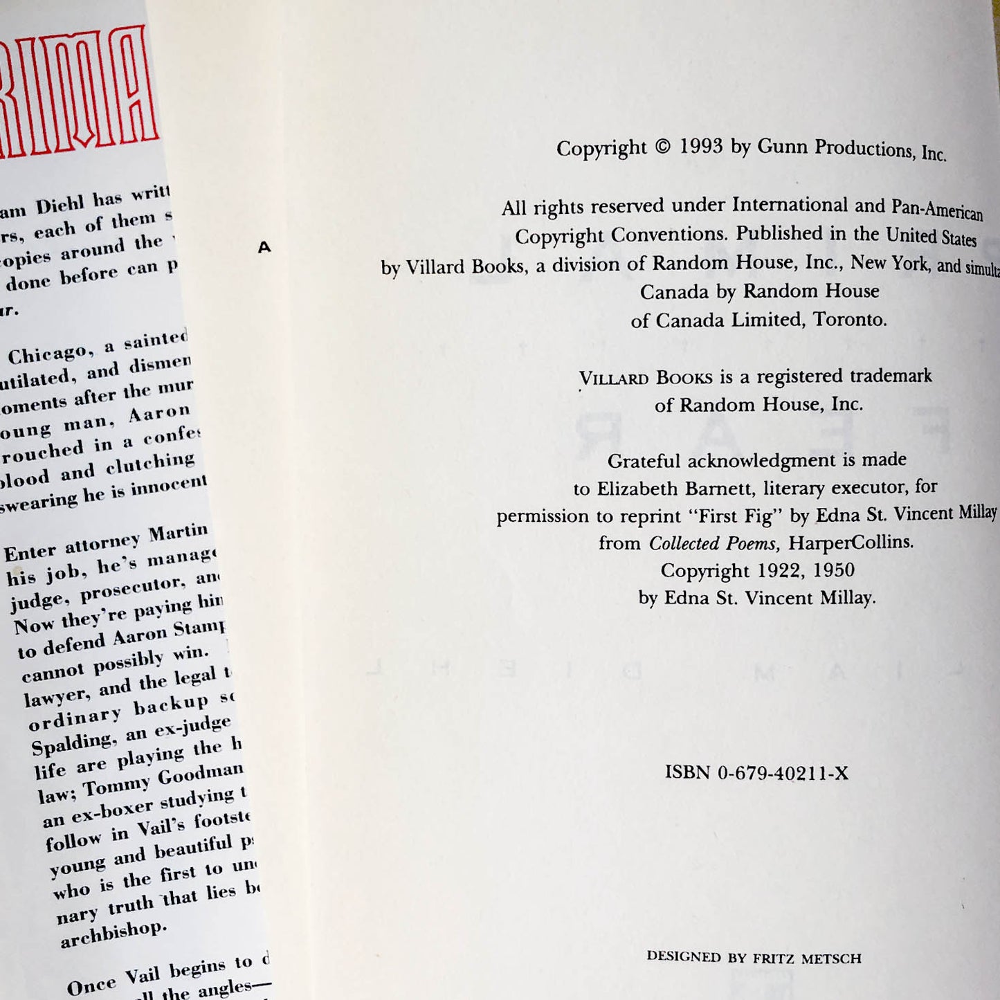 Primal Fear by William Diehl [FIRST BOOK CLUB EDITION / 1993]