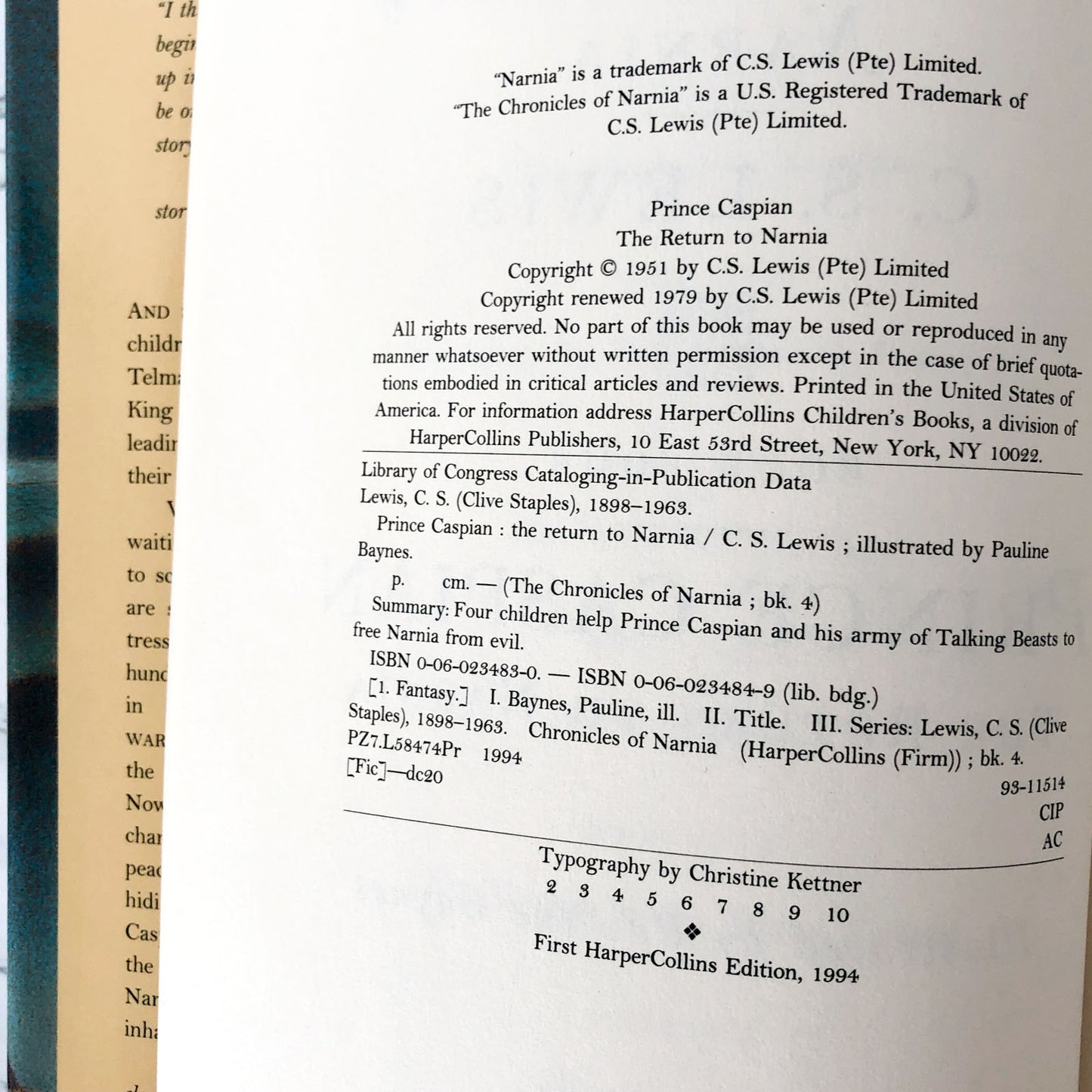 Prince Caspian by C.S. Lewis [1994 HARDCOVER] Chronicles of Narnia #4