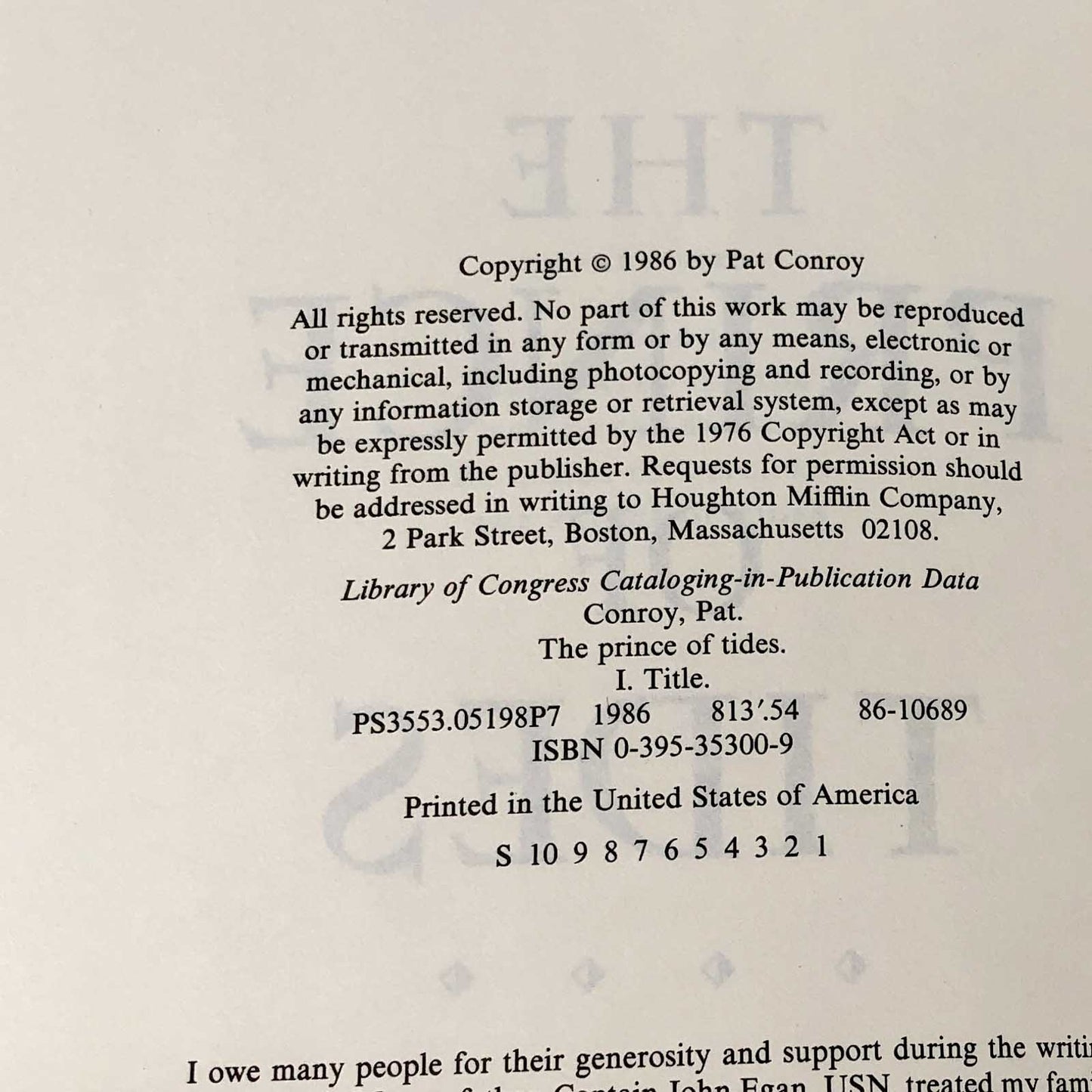 The Prince of Tides by Pat Conroy SIGNED! [FIRST EDITION • FIRST PRINTING] 1986