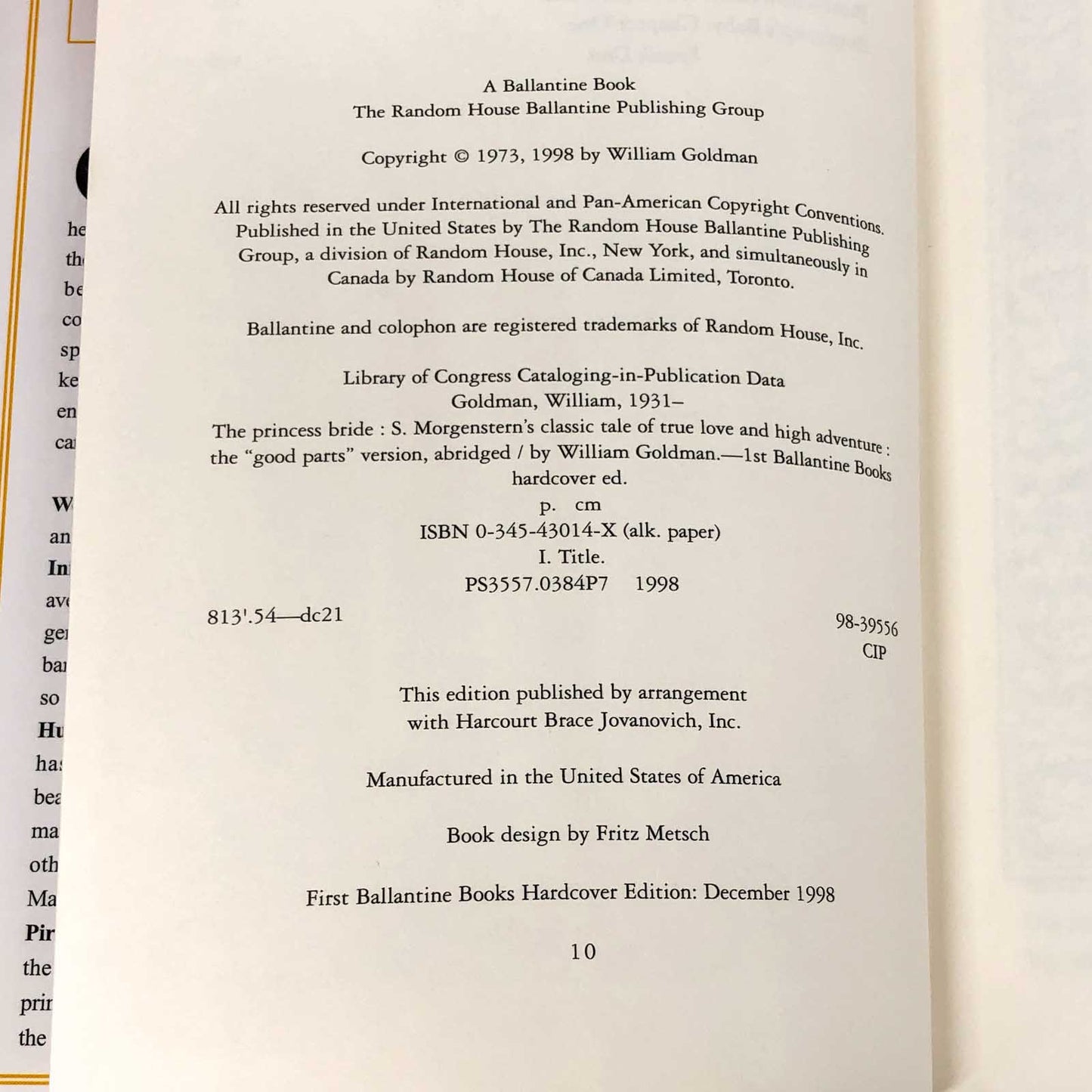 The Princess Bride by William Goldman [25th ANNIVERSARY HARDCOVER] 1998