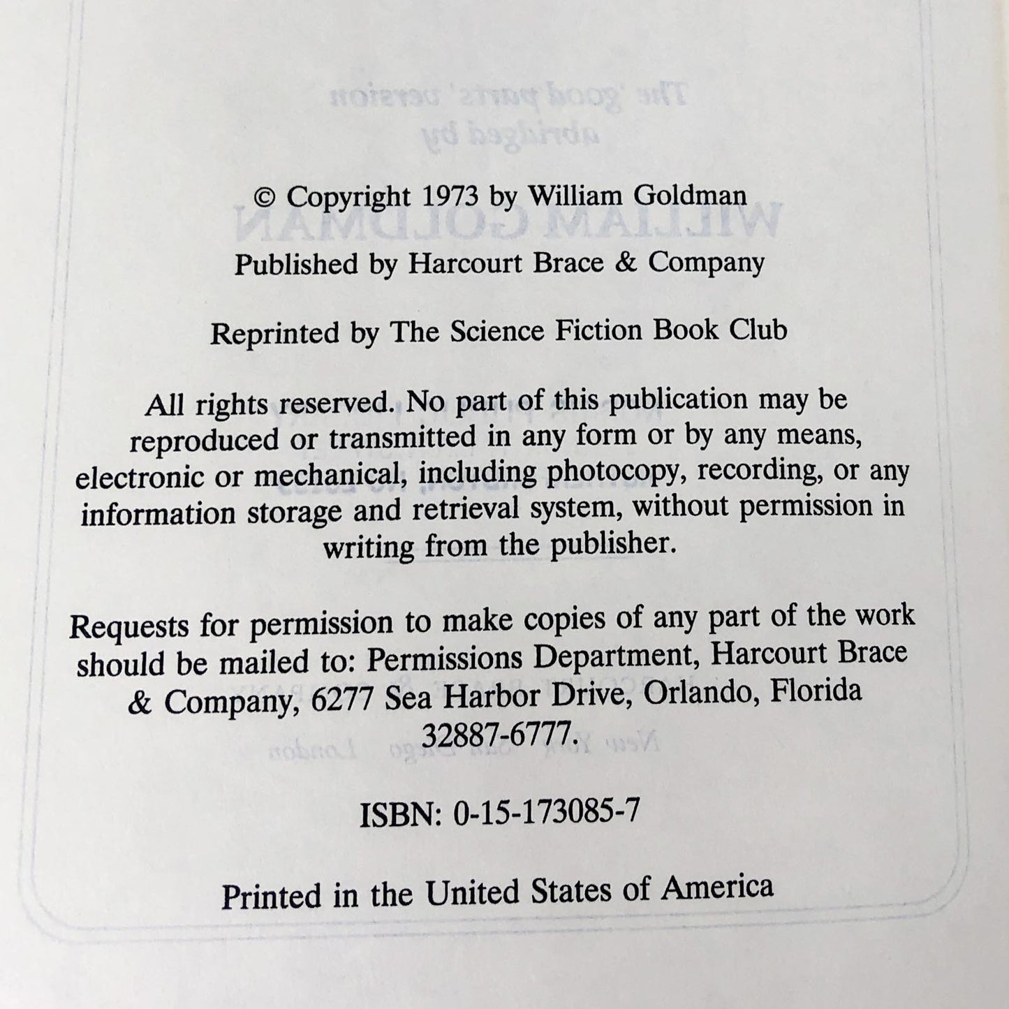 The Princess Bride by William Goldman [RARE SFBC HARDCOVER] 1973