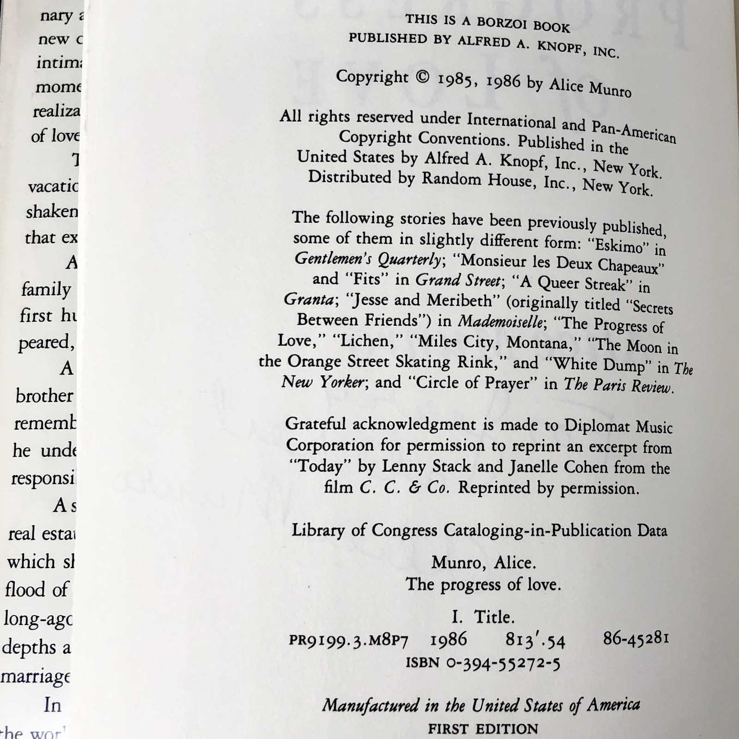 The Progress of Love by Alice Munro SIGNED! [FIRST EDITION / FIRST PRINTING] 1986