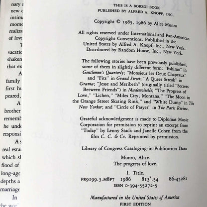 The Progress of Love by Alice Munro SIGNED! [FIRST EDITION / FIRST PRINTING] 1986