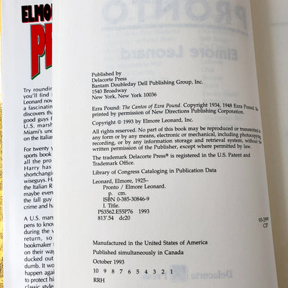 Pronto by Elmore Leonard [FIRST EDITION / FIRST PRINTING] 1993