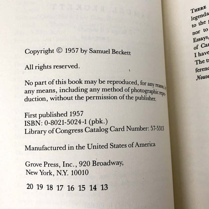 Proust by Samuel Beckett [TRADE PAPERBACK] 1978 • Grove Press