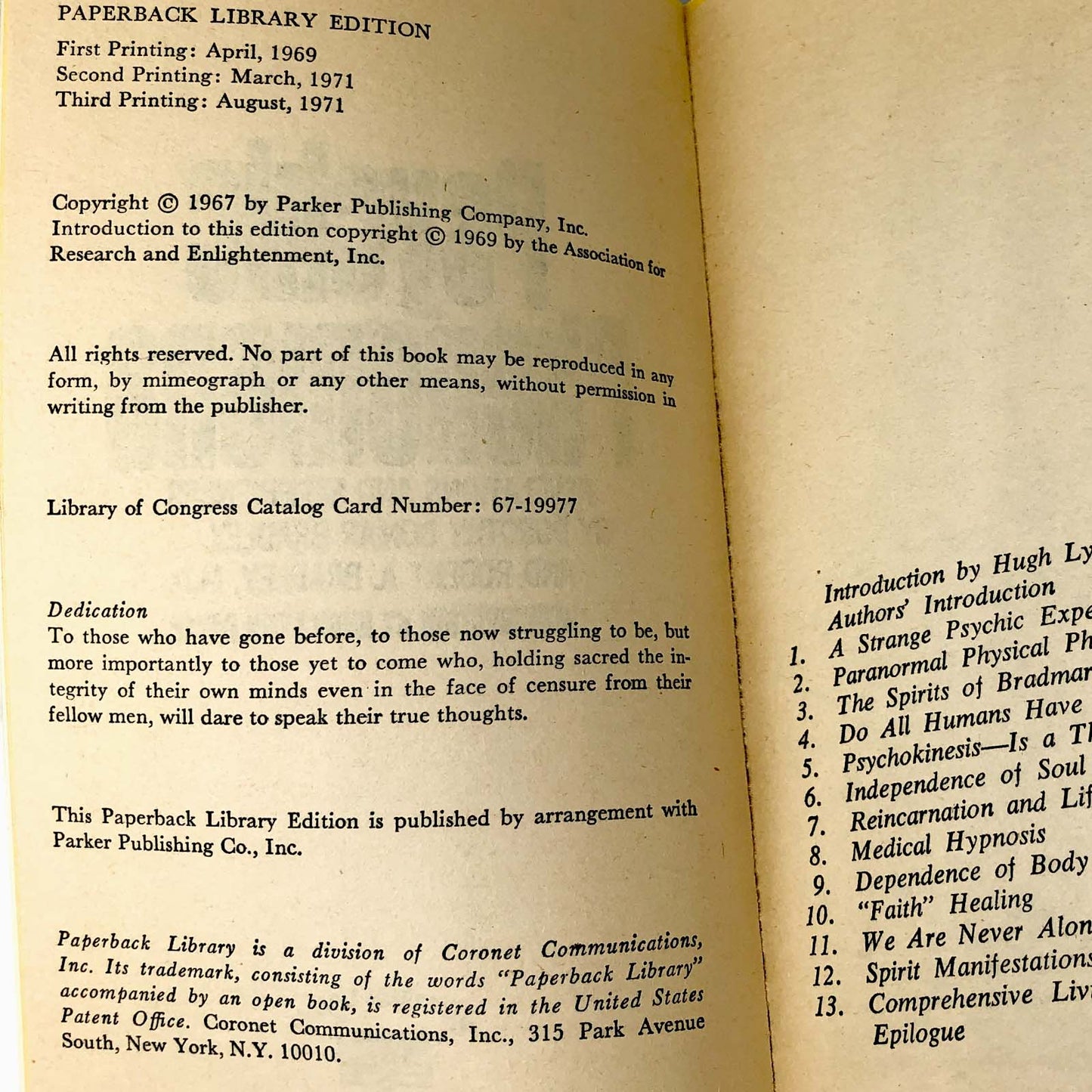 Psychic Phenomena: Revelations and Experiences by Dorothy Bomar & Robert Bradley [1971 PAPERBACK]