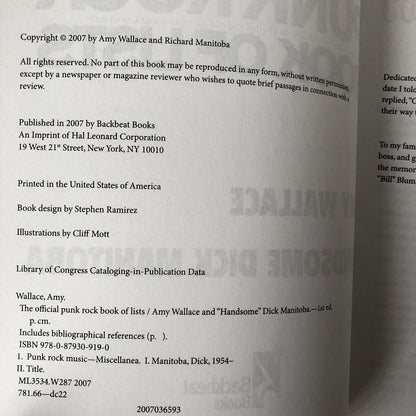 The Official Punk Rock Book of Lists by Amy Wallace & Handsome Dick Manitoba - Bookshop Apocalypse
