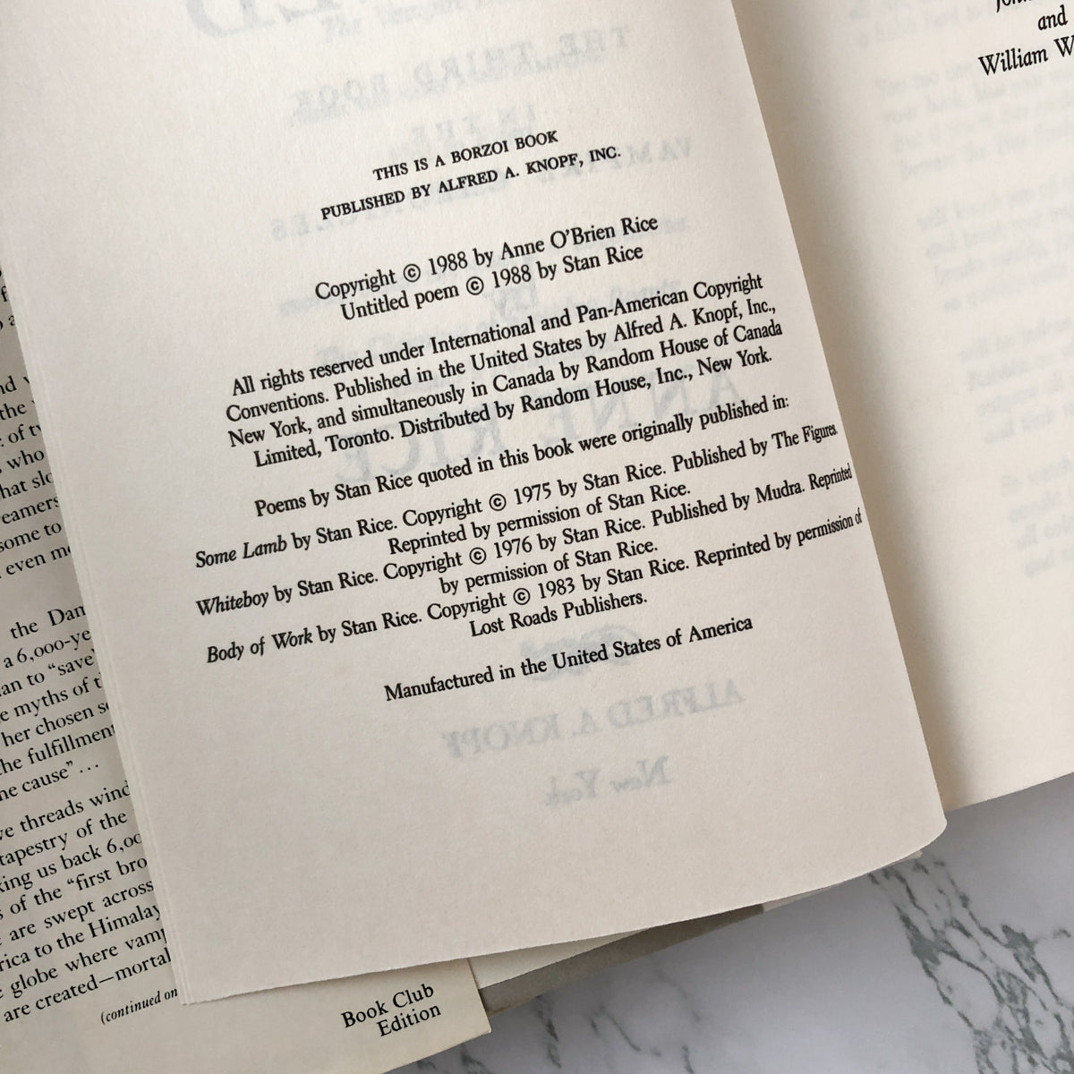 Queen of the Damned by Anne Rice [FIRST BOOK CLUB EDITION / 1988] - Bookshop Apocalypse