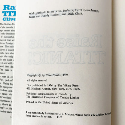 Raise the Titanic! by Clive Cussler [FIRST BOOK CLUB EDITION / 1976]