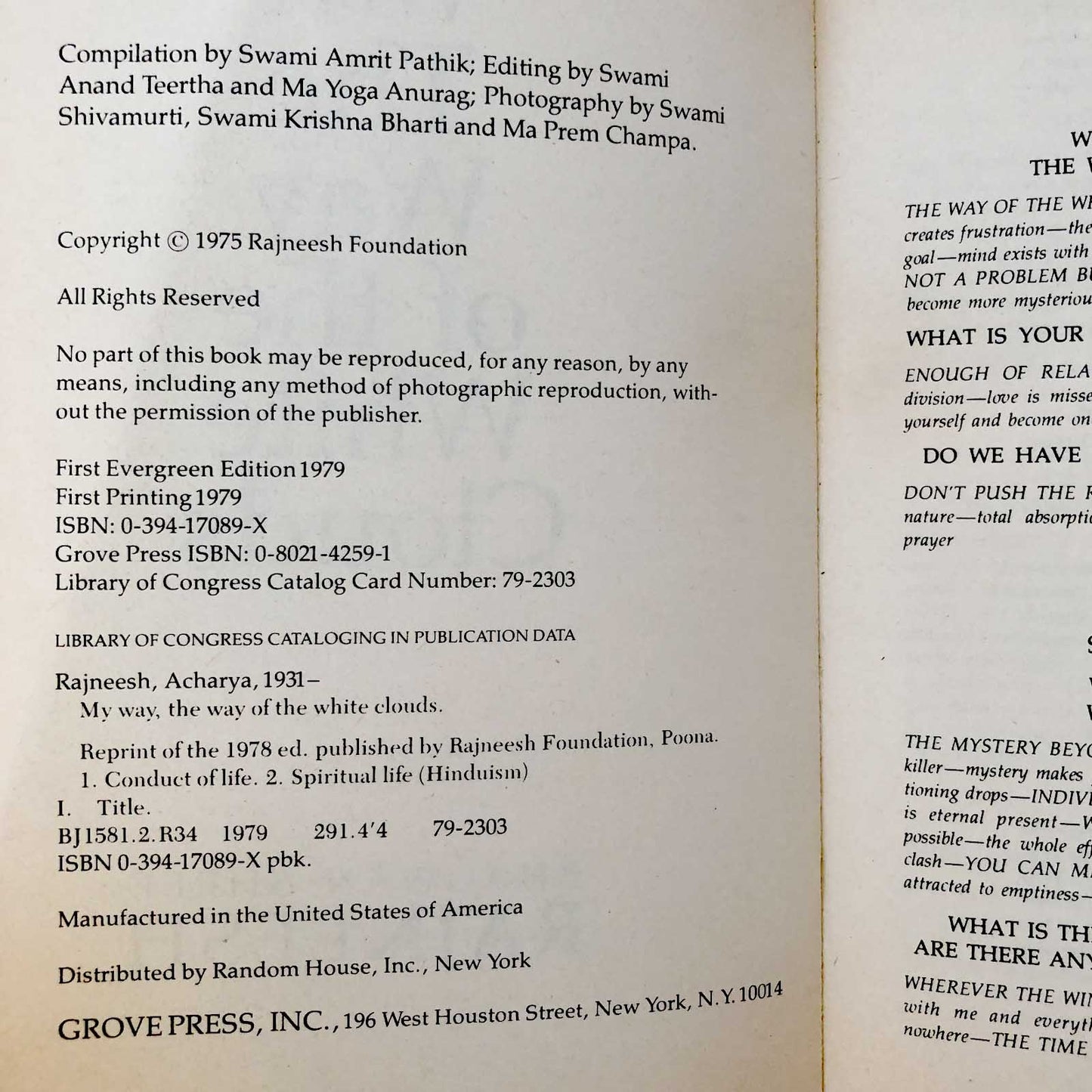 My Way: The Way of the White Clouds by Bhagwan Shree Rajneesh [FIRST EDITION / 1979]