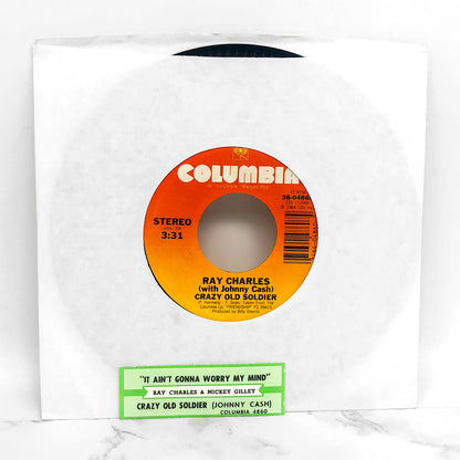 Ray Charles w. Johnny Cash & Mickey Gilley – It Ain't Gonna Worry My Mind / Crazy Old Soldier [7" VINYL] 1984 • Columbia