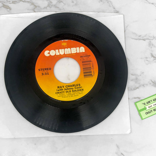 Ray Charles w. Johnny Cash & Mickey Gilley – It Ain't Gonna Worry My Mind / Crazy Old Soldier [7" VINYL] 1984 • Columbia
