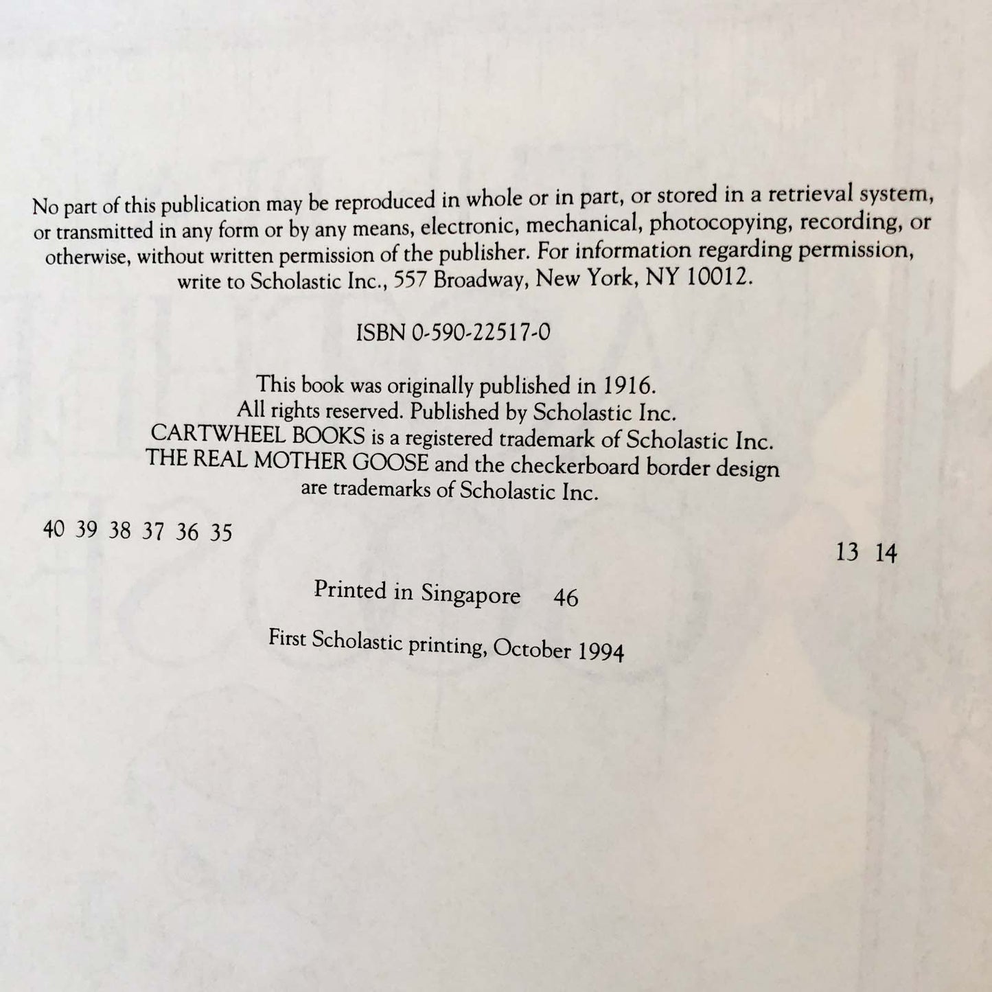 The Real Mother Goose by Blanche Fisher Wright [1994 HARDCOVER]