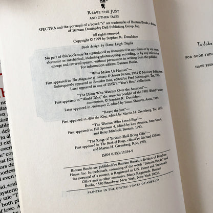 Reave the Just and Other Tales by Stephen R. Donaldson [FIRST BOOK CLUB EDITION / 1999]
