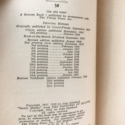 The Red Pony by John Steinbeck [1963 PAPERBACK] - Bookshop Apocalypse