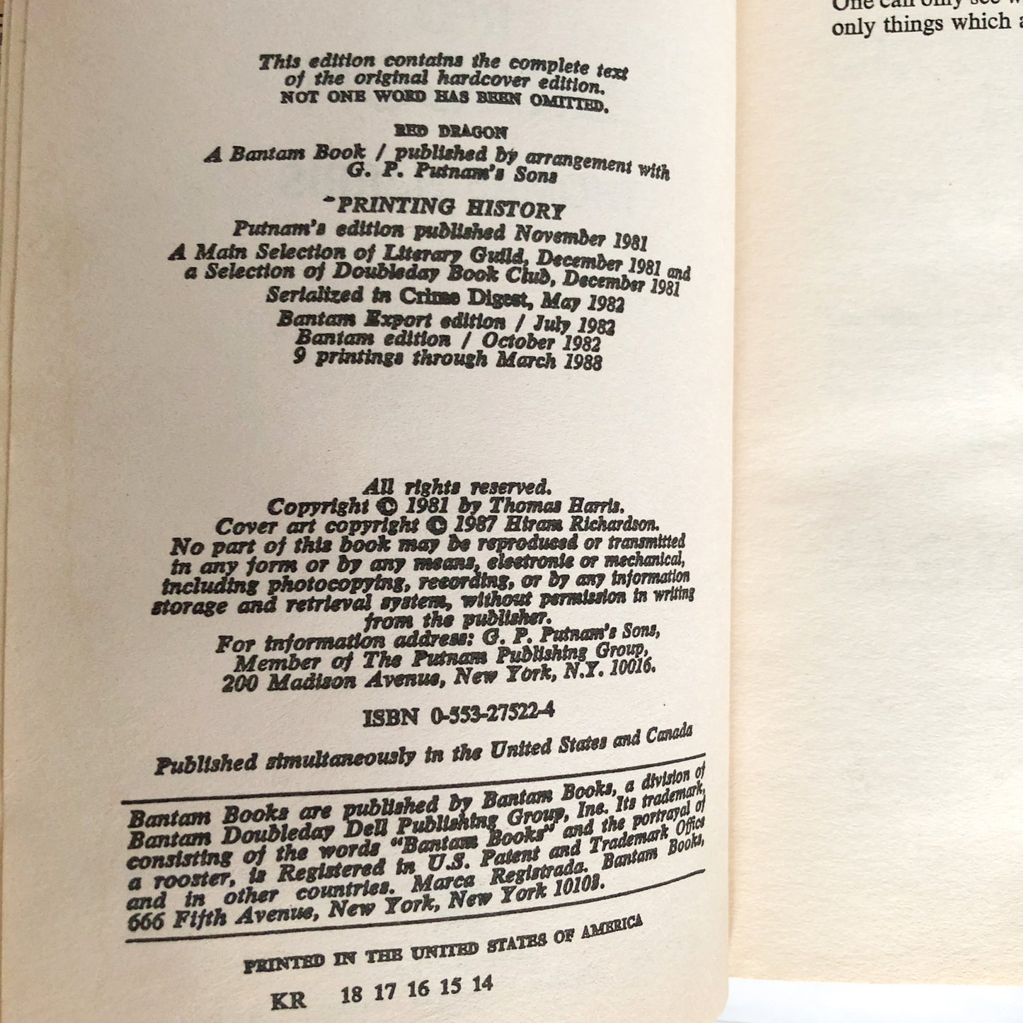 Red Dragon by Thomas Harris [1988 PAPERBACK]