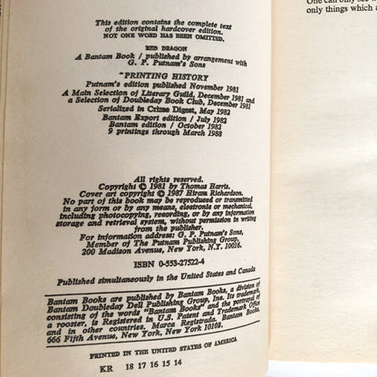 Red Dragon by Thomas Harris [1988 PAPERBACK]