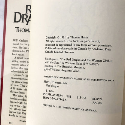 Red Dragon by Thomas Harris [FIRST EDITION / FIRST PRINTING] 1981