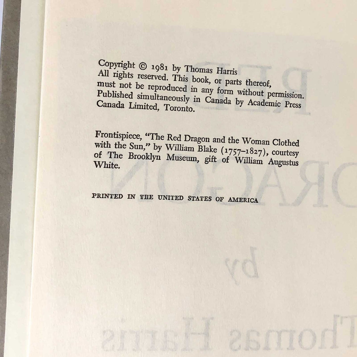 Red Dragon by Thomas Harris [1981 HARDCOVER]