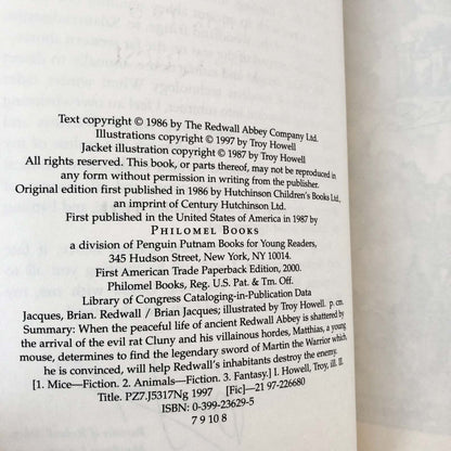 Redwall by Brian Jacques [ILLUSTRATED TRADE PAPERBACK] 1997