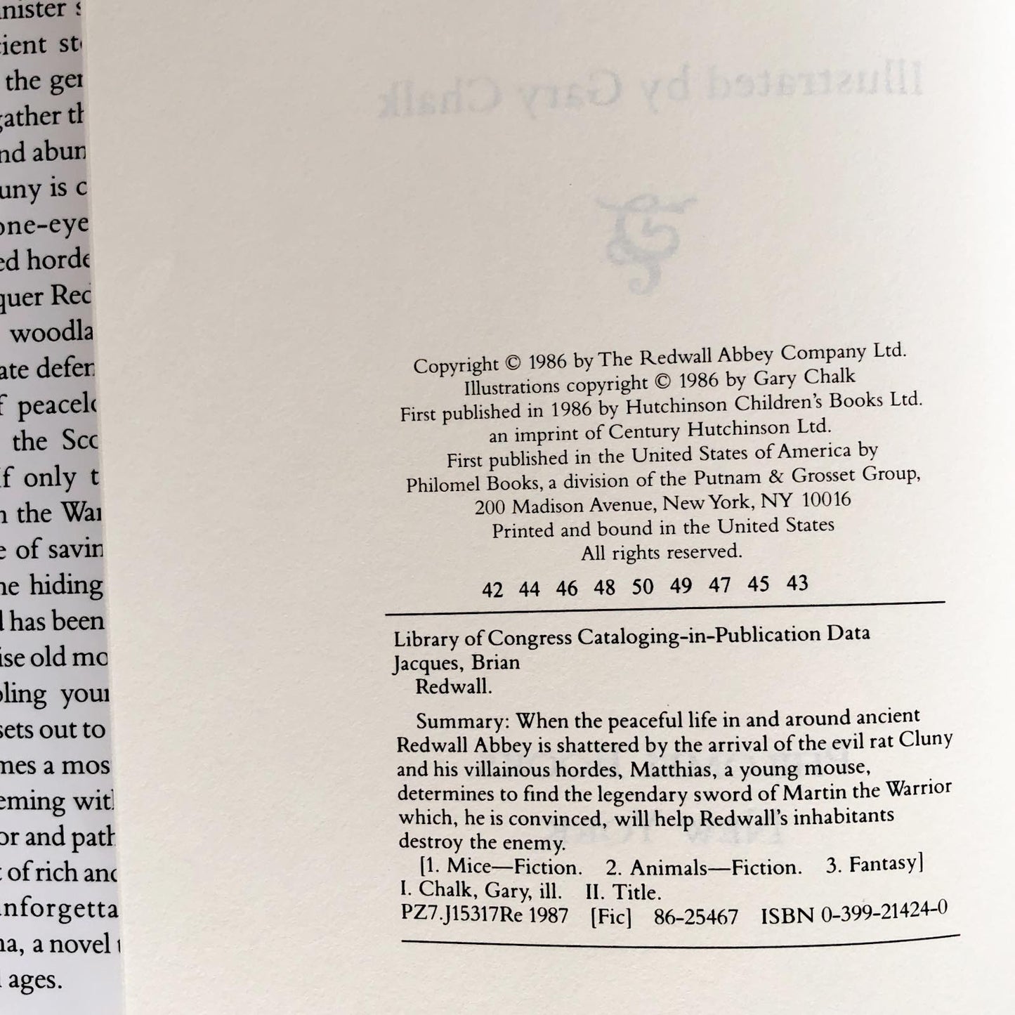 Redwall by Brian Jacques [FIRST EDITION / 1986]