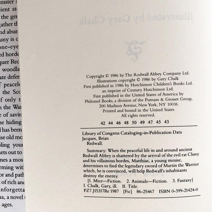 Redwall by Brian Jacques [FIRST EDITION / 1986]