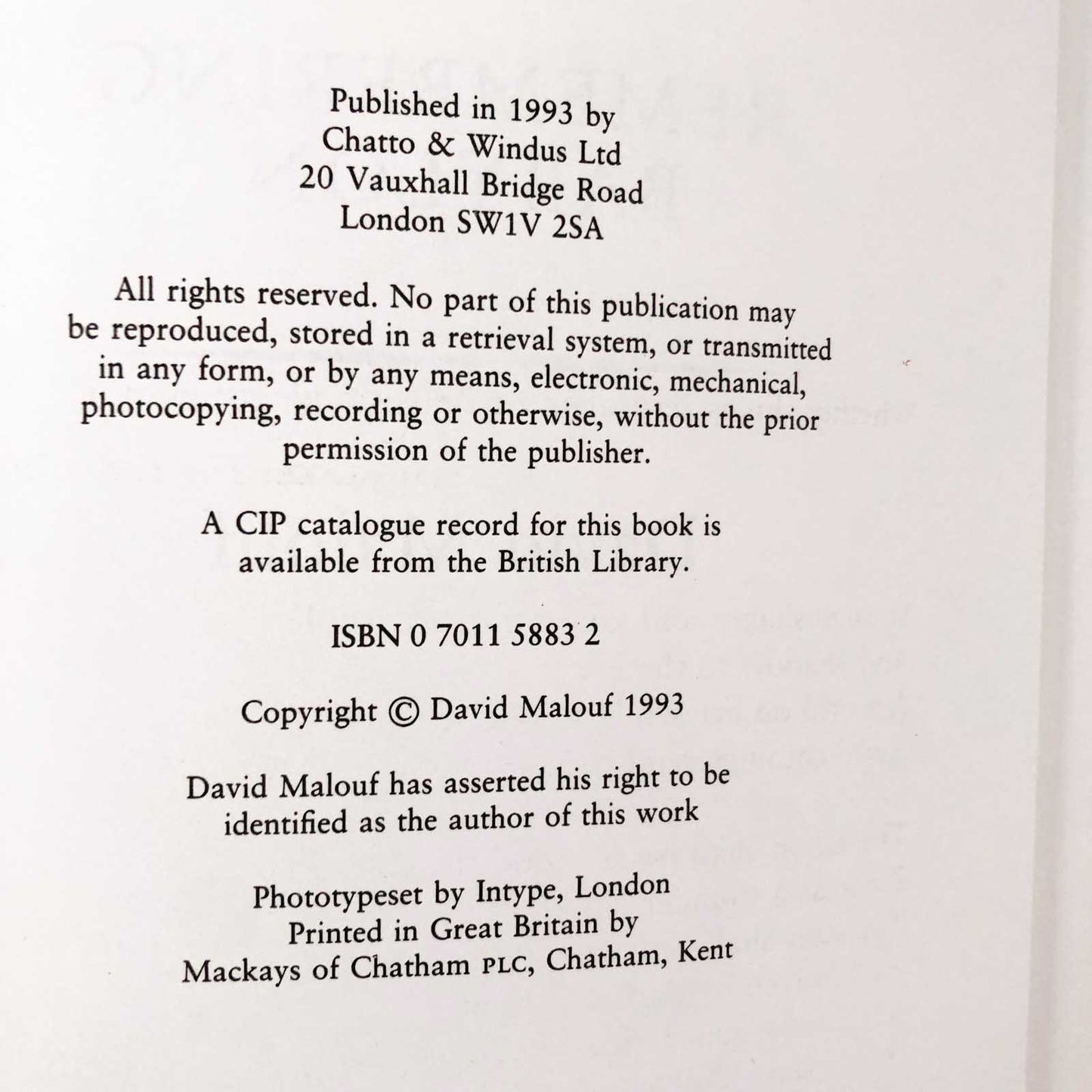 Remembering Babylon by David Malouf [U.K. FIRST EDITION] 1993