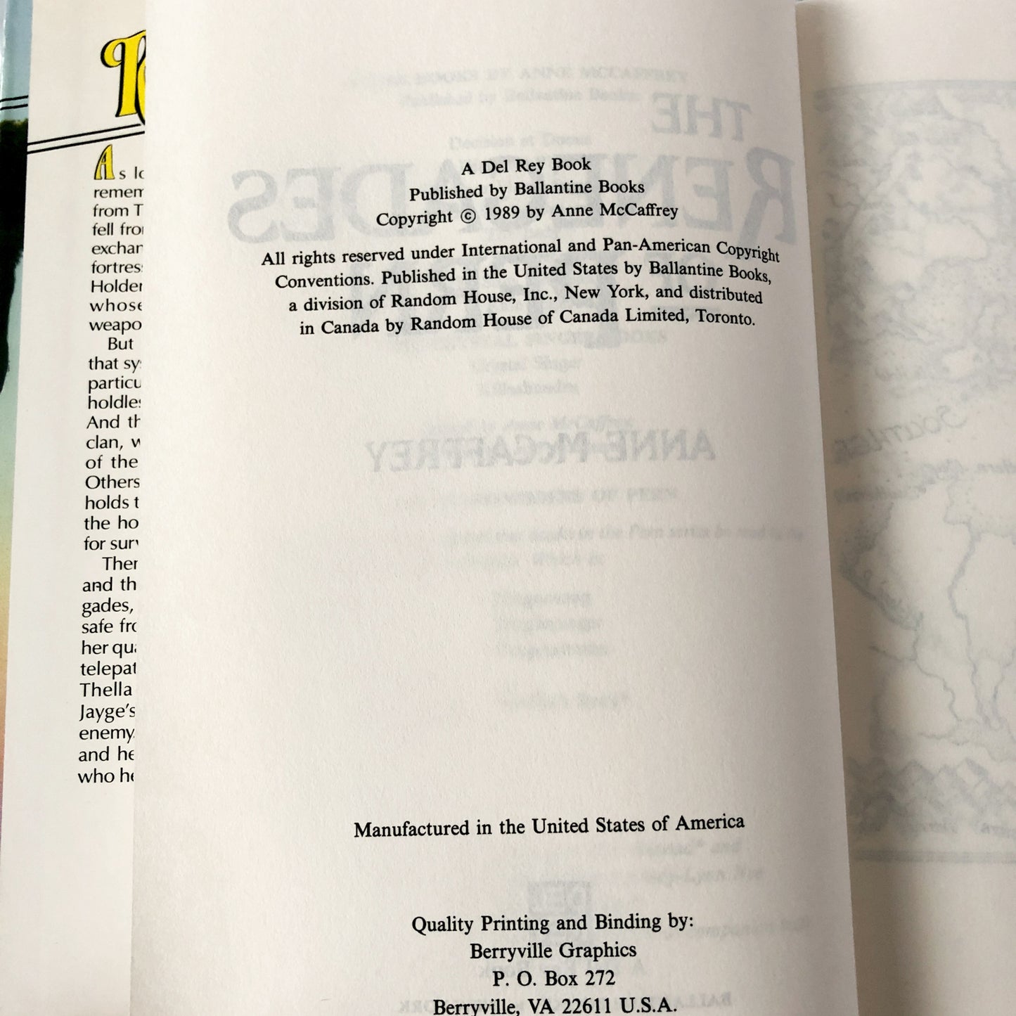 Renegades of Pern by Anne Mccaffrey [1989 HARDCOVER] BCE • Del-Rey • Pern #10