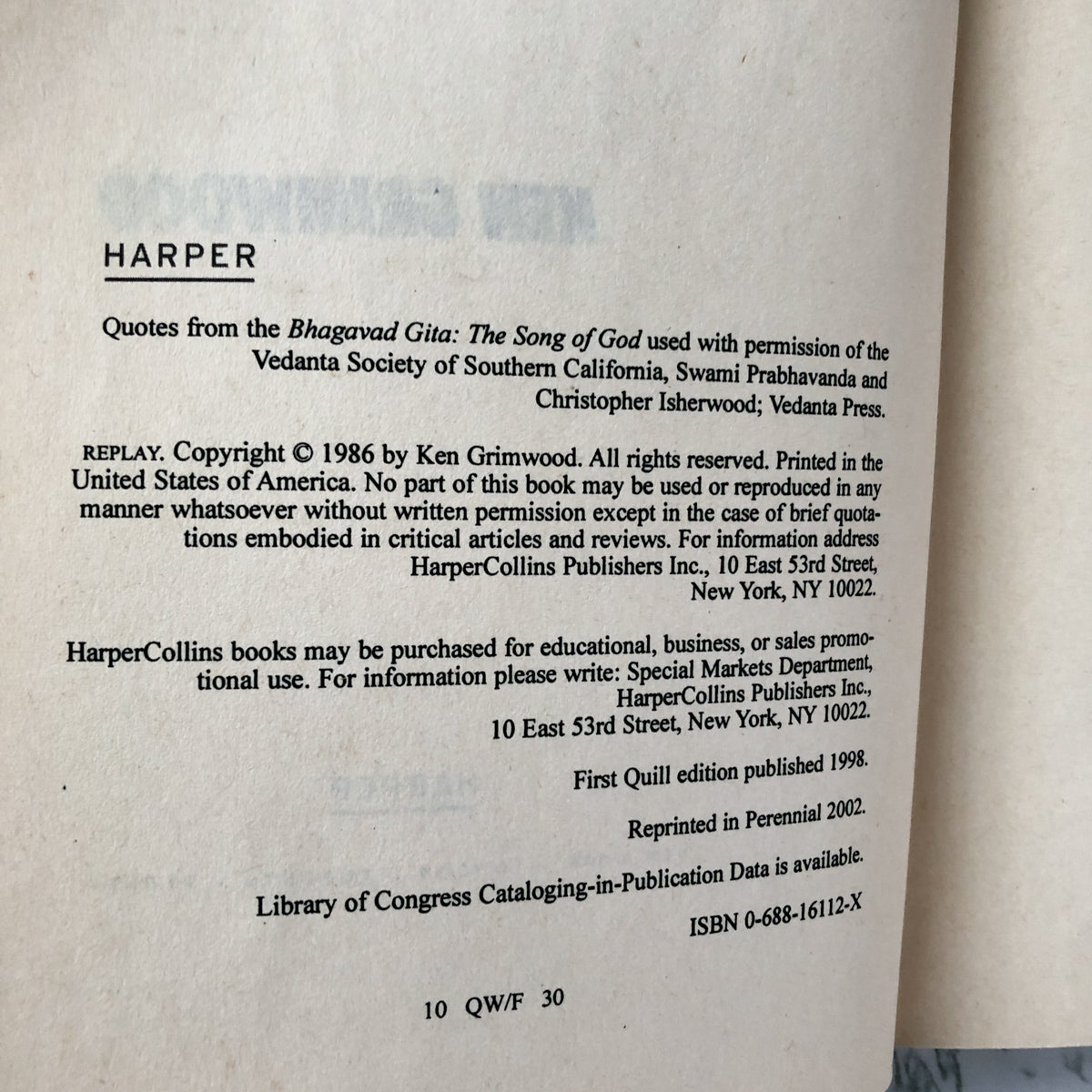 Replay by Ken Grimwood [TRADE PAPERBACK / 2002] - Bookshop Apocalypse