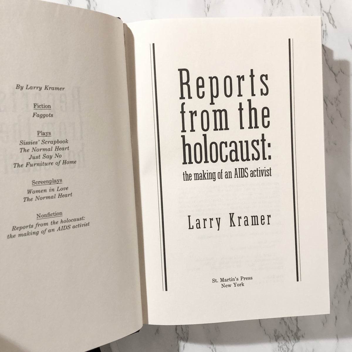 Reports From The Holocaust: The Making of an AIDS Activist by Larry Kramer [FIRST PRINTING / 1987] - Bookshop Apocalypse