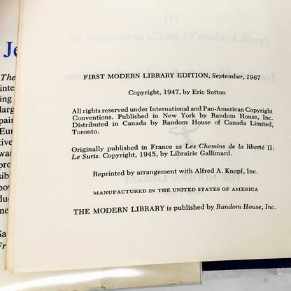 The Reprieve by Jean-Paul Sartre [1967 HARDCOVER] The Modern Library