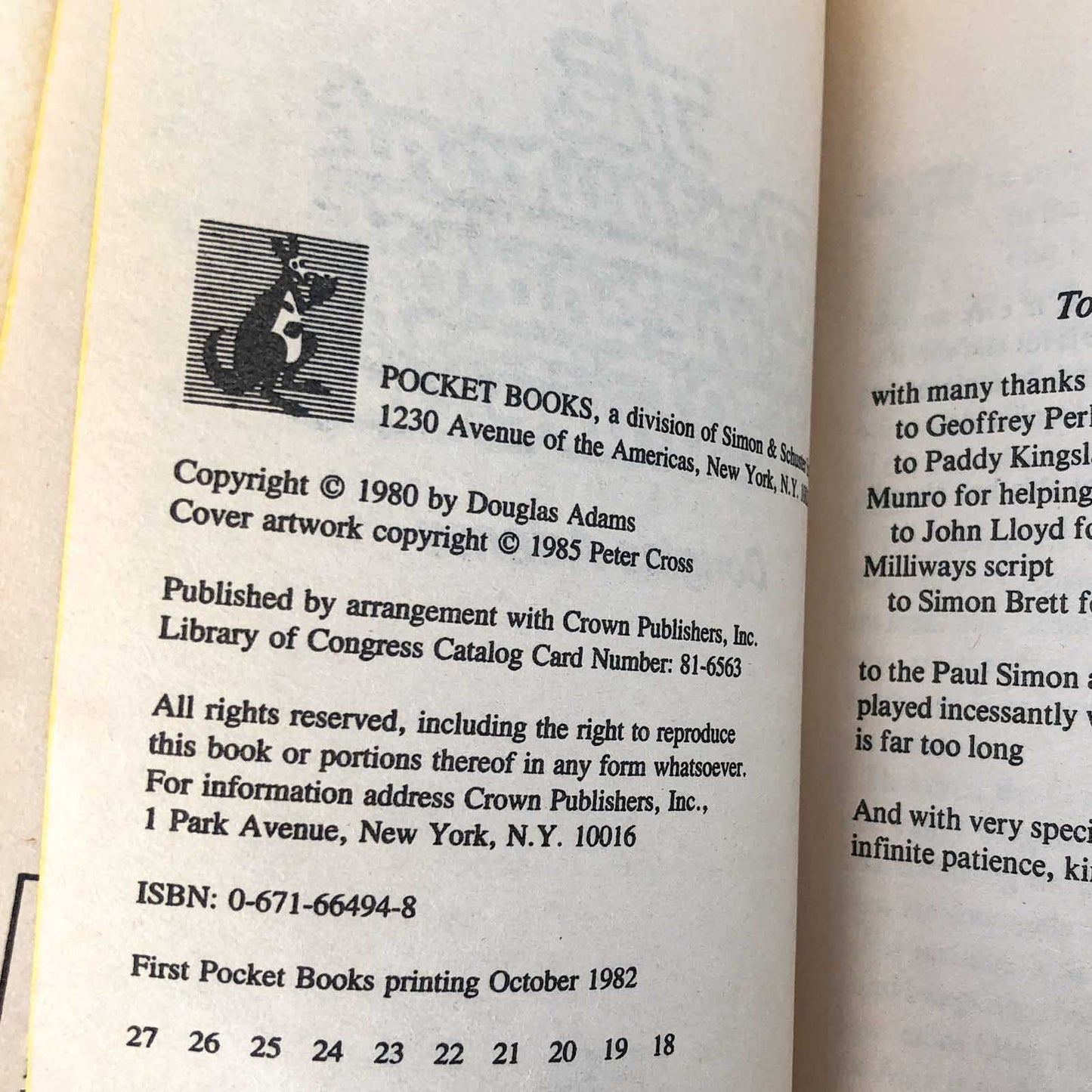 The Restaurant at the End of the Universe by Douglas Adams [FIRST PAPERBACK EDITION] 1982