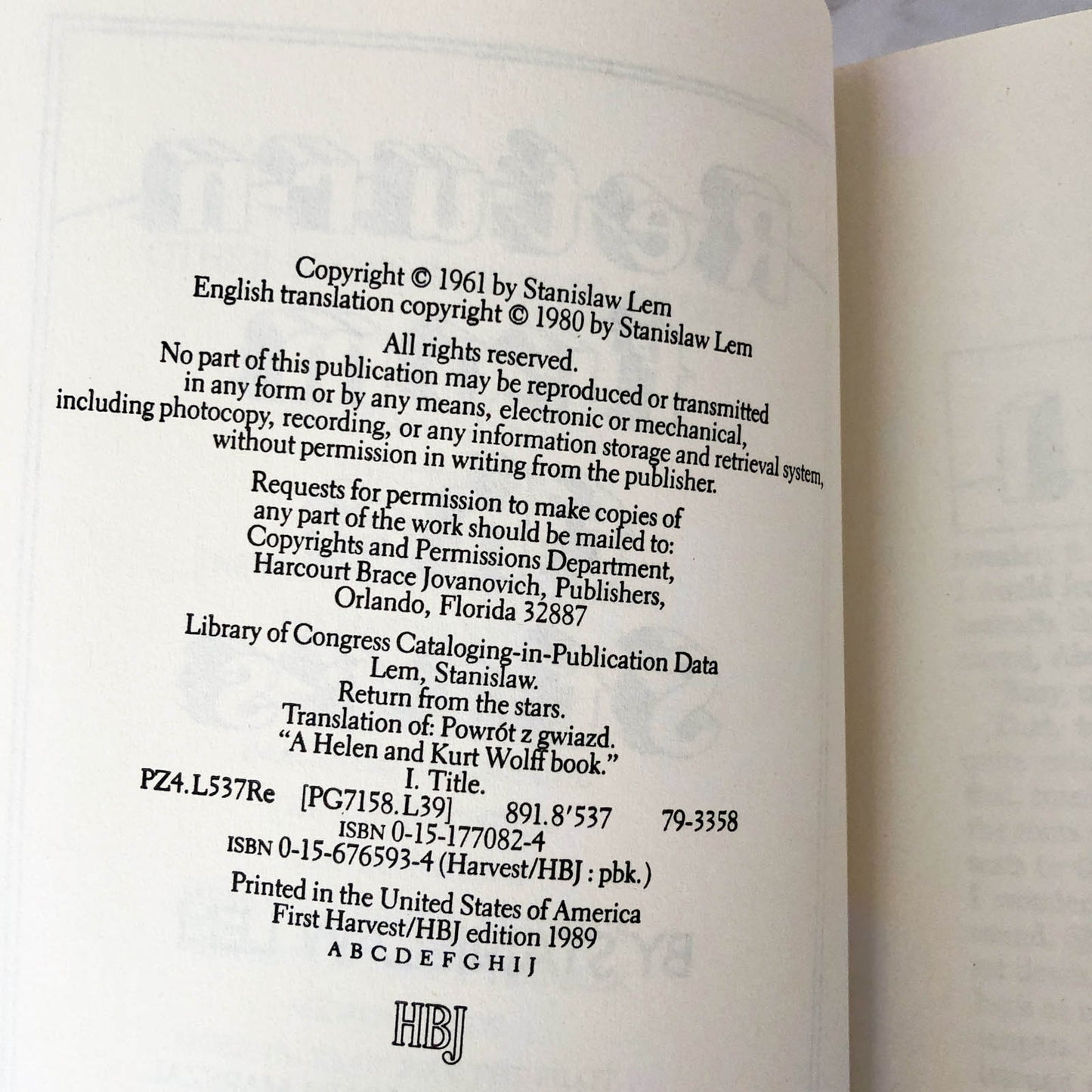 Return From the Stars by Stanisław Lem [TRADE PAPERBACK] 1989