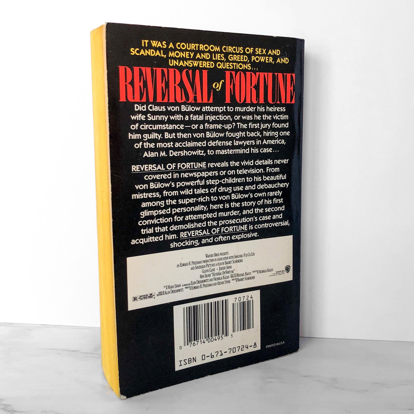 Reversal of Fortune: Inside the Von Bulow Case by Alan M. Dershowitz [FIRST PAPERBACK PRINTING]