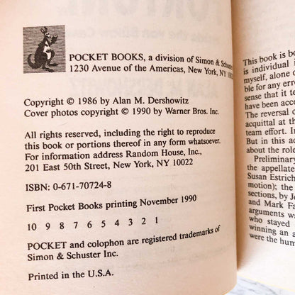 Reversal of Fortune: Inside the Von Bulow Case by Alan M. Dershowitz [FIRST PAPERBACK PRINTING]