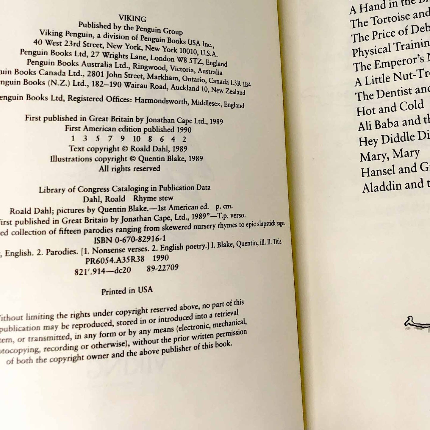 Rhyme Stew by Roald Dahl [FIRST EDITION / FIRST PRINTING] 1990