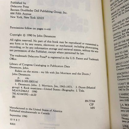Riders on the Storm: My Life with Jim Morrison and the Doors by John Densmore [FIRST EDITION] 1990